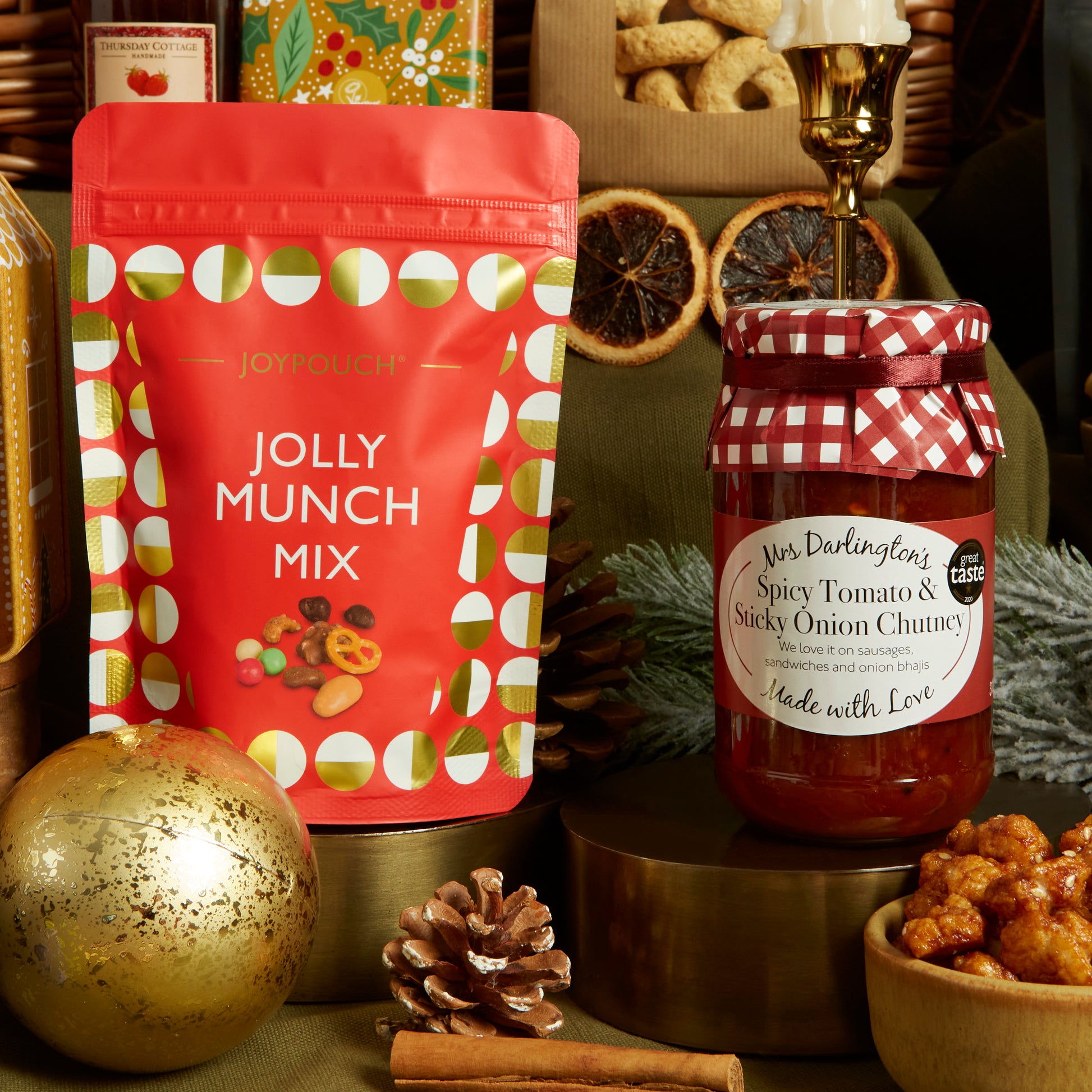 Joy Pouch's Jolly Munch Mix & Mrs Darlington's Spiced Tomato & Onion Chutney