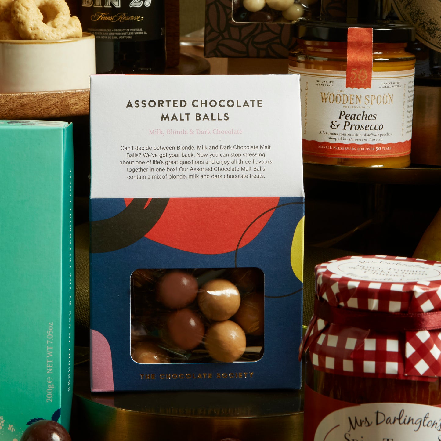 Assorted chocolates, chutneys and jams Christmas food gift hamper 
