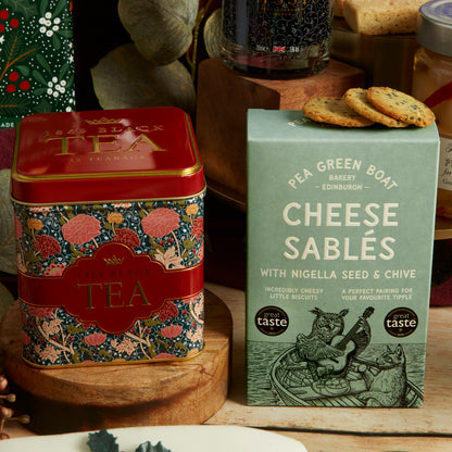 Pea Green Boar Cheese Sables Snacks and Premium English Breakfast Tea