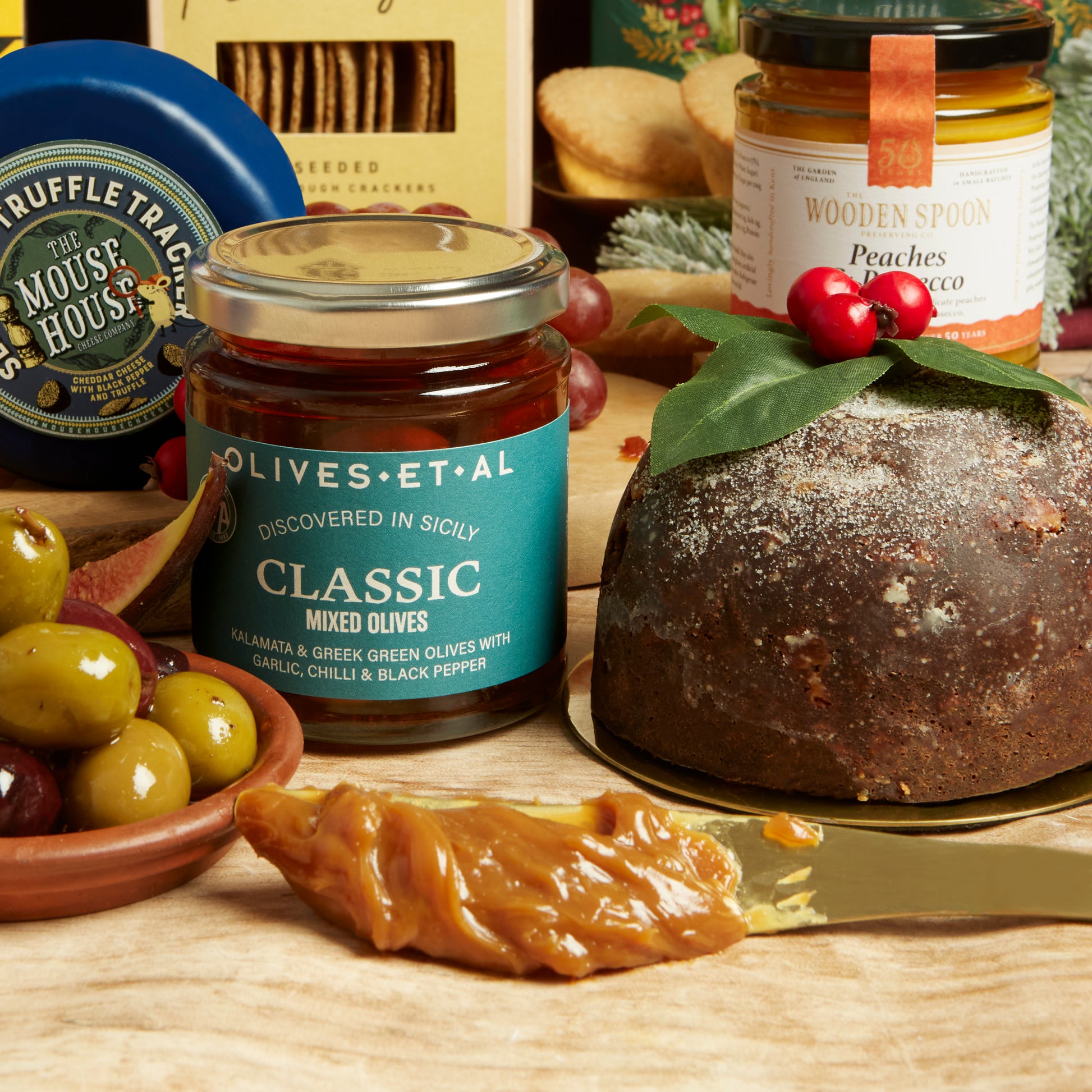 Classic Mixed Olives from Olives et al & Christmas classic pudding