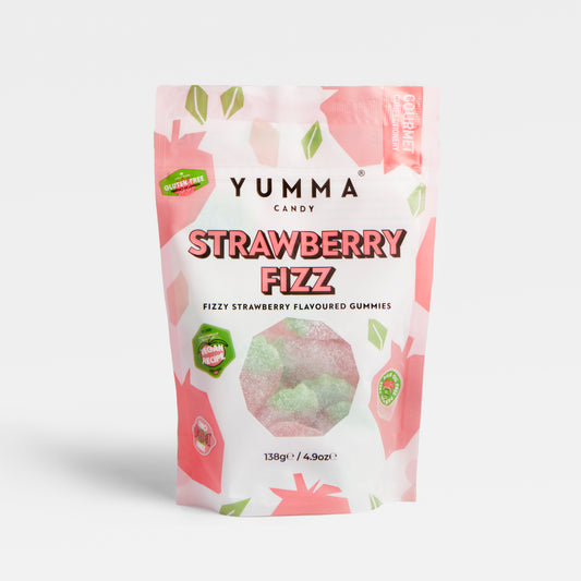 Image of 138g Strawberry Fizz Gummies by Yumma Candy, part of luxury gift hampers from hampers.com 