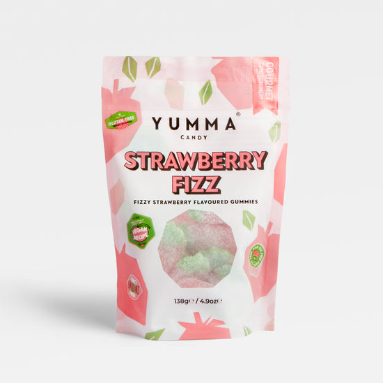 Image of 138g Strawberry Fizz Gummies by Yumma Candy, part of luxury gift hampers from hampers.com 