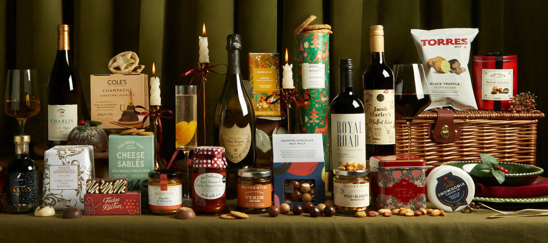 Christmas hamper products laid out