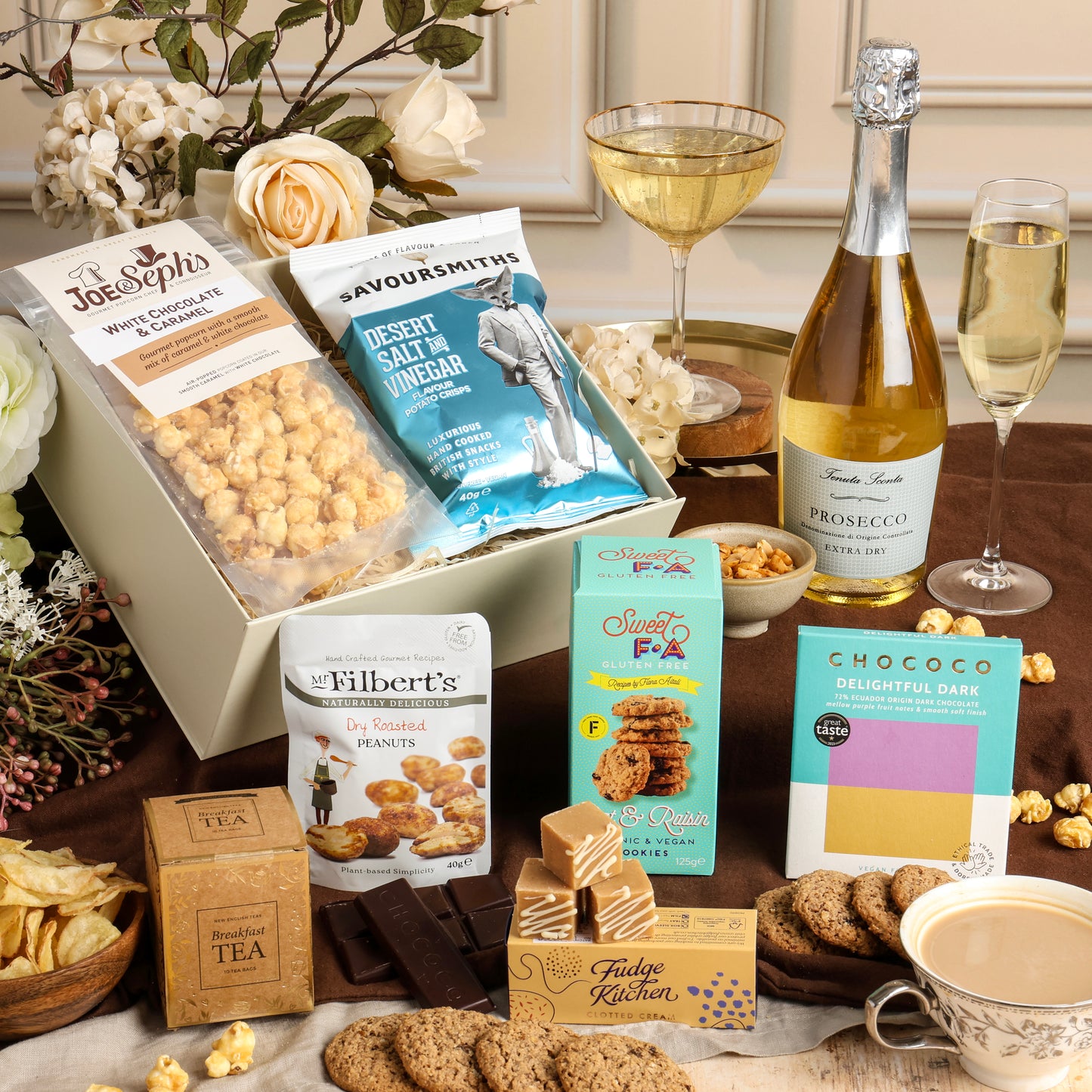 Main image of Sweet & Savoury Delights Hamper with Prosecco, a luxury gift hamper from hampers.com UK