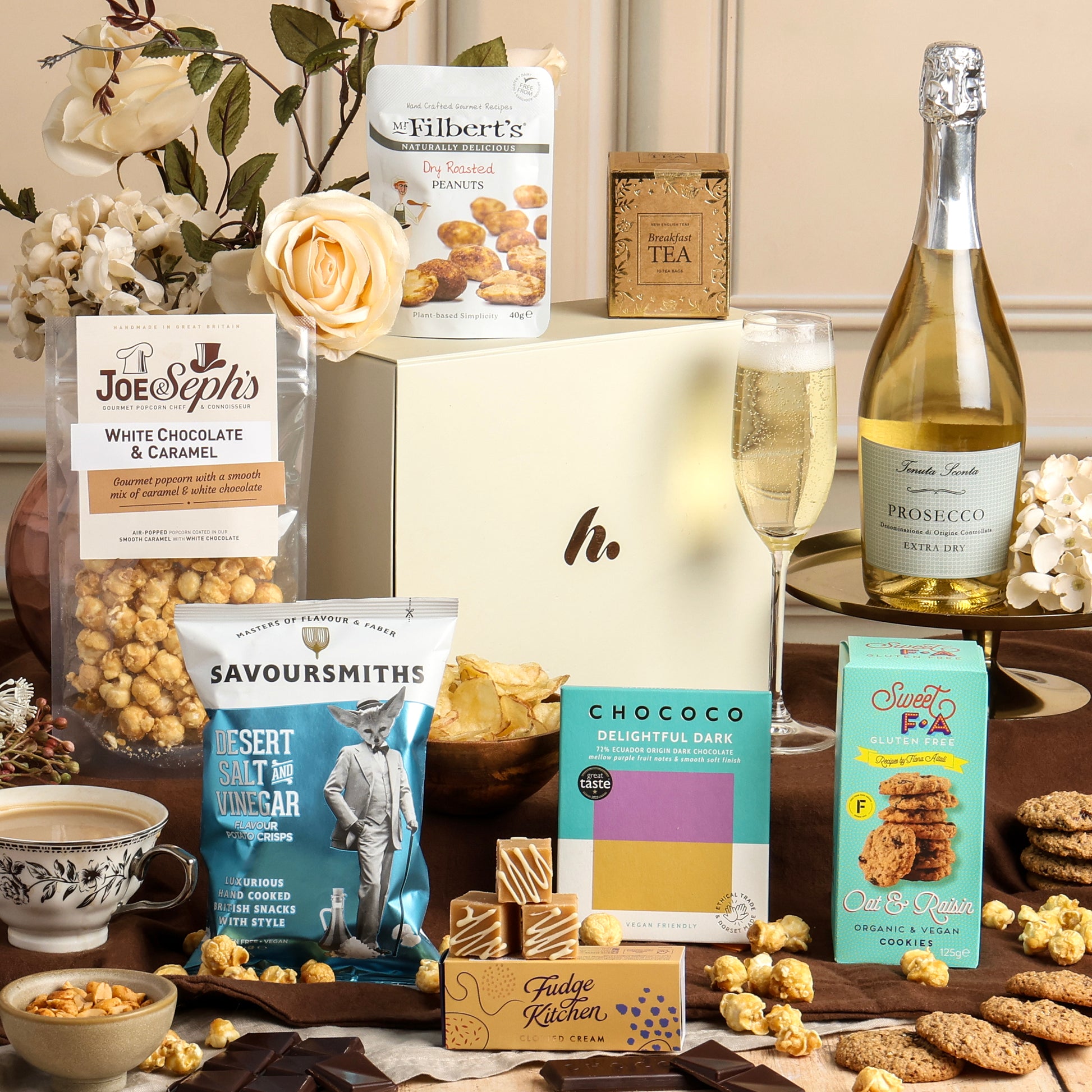 Main image of Sweet & Savoury Delights Hamper with Prosecco, a luxury gift hamper from hampers.com UK