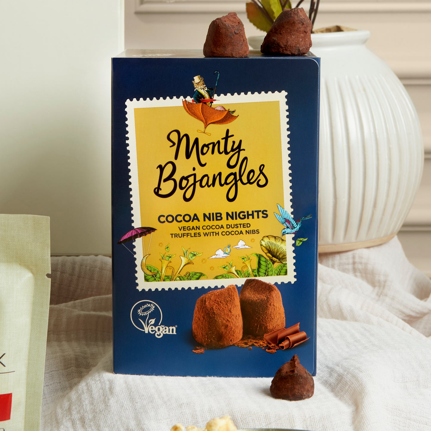 Close up of products in The Vegan Indulgence Hamper, a luxury gift hamper from hampers.com UK