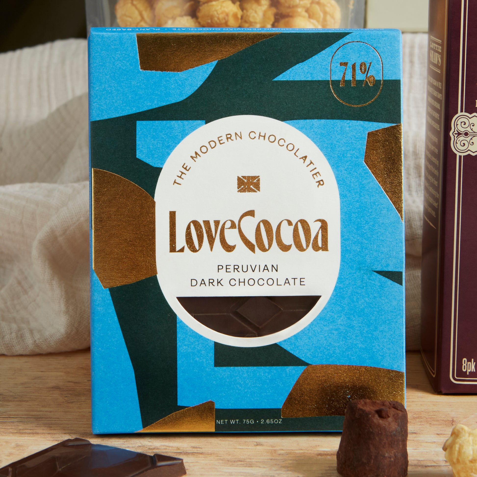 Close up of products in The Vegan Indulgence Hamper, a luxury gift hamper from hampers.com UK