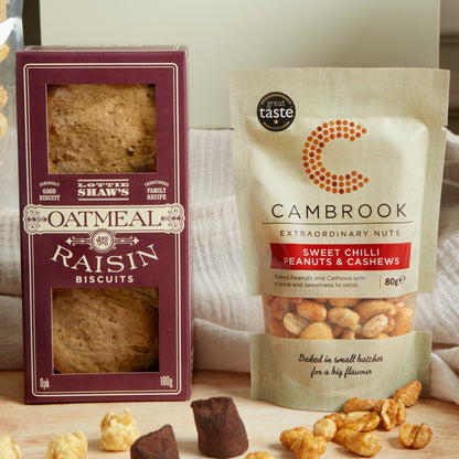 Close up of products in The Vegan Indulgence Hamper, a luxury gift hamper from hampers.com UK