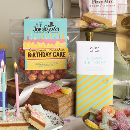 Close up of products in Little Birthday Treat Gift Box, a luxury gift hamper from hampers.com UK