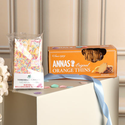 Close up of products in Little Birthday Treat Gift Box, a luxury gift hamper from hampers.com UK