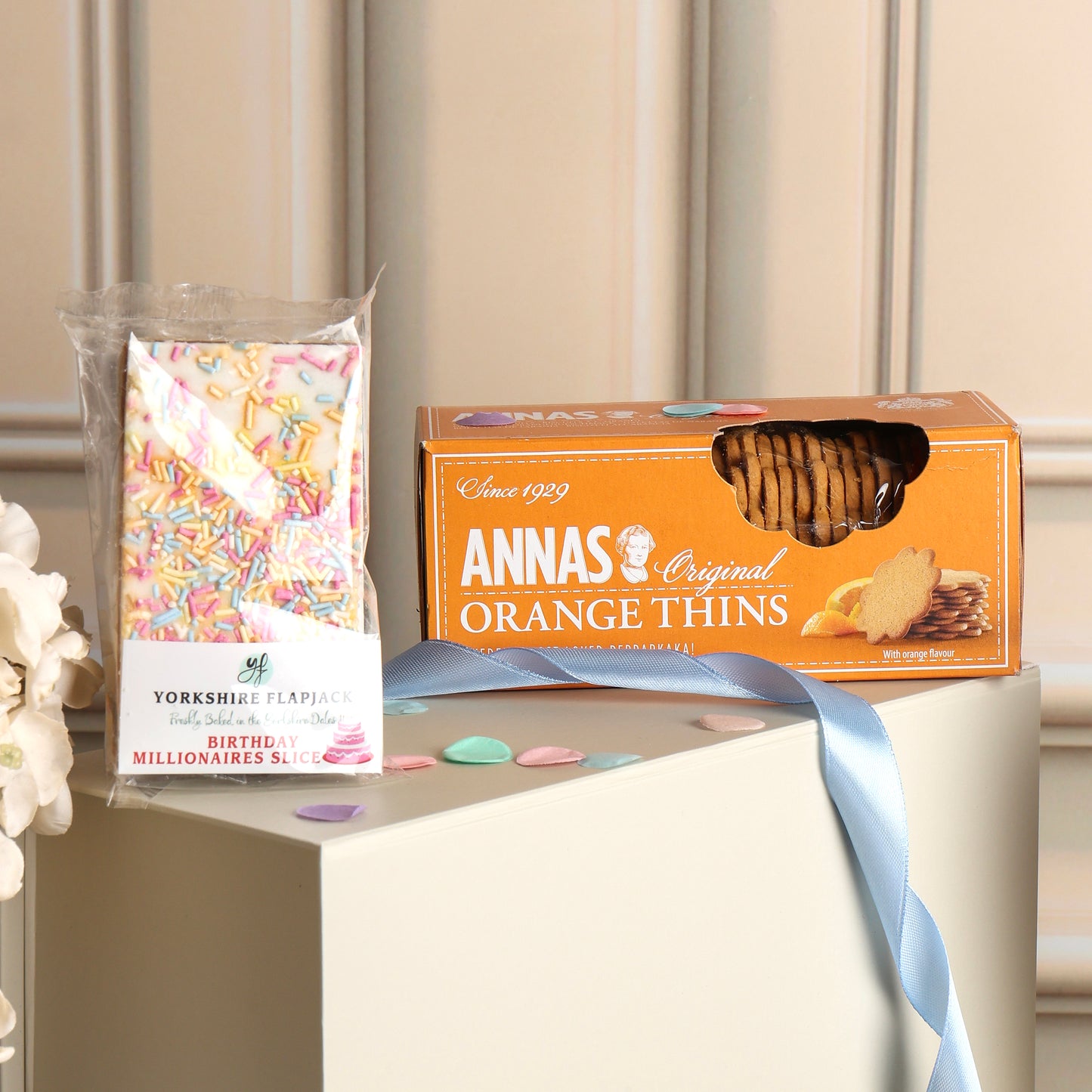 Close up of products in Little Birthday Treat Gift Box, a luxury gift hamper from hampers.com UK