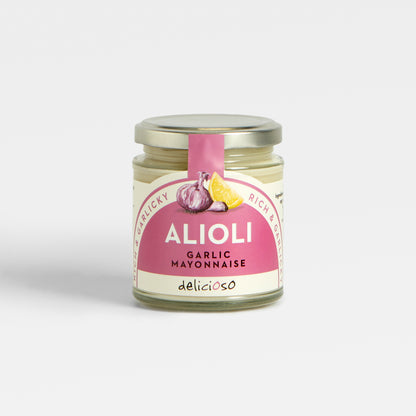 Image of 165g Alioli Roasted Garlic Mayonnaise by Delicioso, part of luxury gift hampers from hampers.com UK