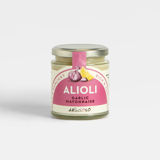 Image of 165g Alioli Roasted Garlic Mayonnaise by Delicioso, part of luxury gift hampers from hampers.com UK