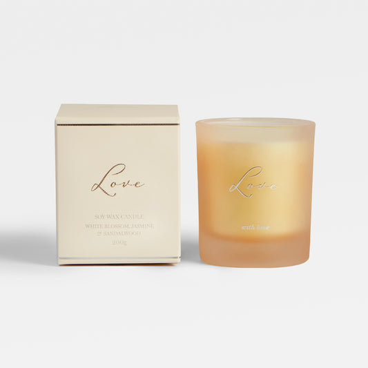 Image of White Blossom 'Love' Candle, part of luxury gift hampers from hampers.com UK