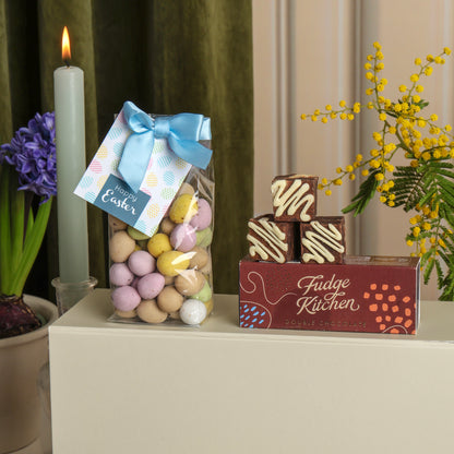 Close up of products in Easter Egg Gift Box, a luxury gift hamper from hampers.com UK