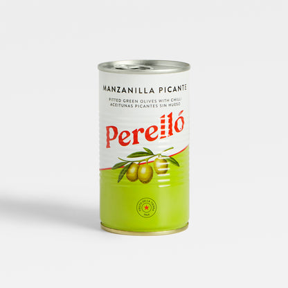 Image of 350g Manzanilla Picante Olives by Perelló, part of luxury gift hampers from hampers.com UK