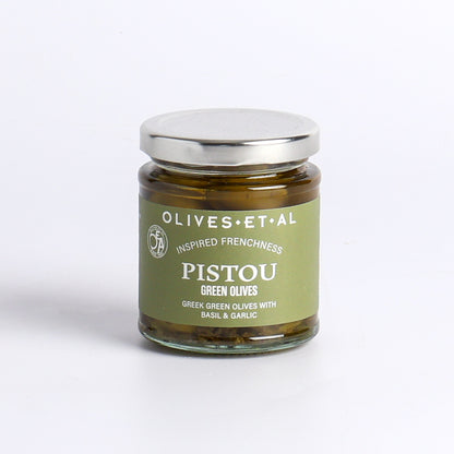 Image of 150g Pistou Basil & Garlic Green Olives by Olives Et Al, part of luxury gift hampers from hampers.com UK