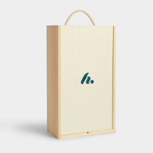 Image of two bottle wooden gift box, part of luxury gift hampers from hampers.com UK