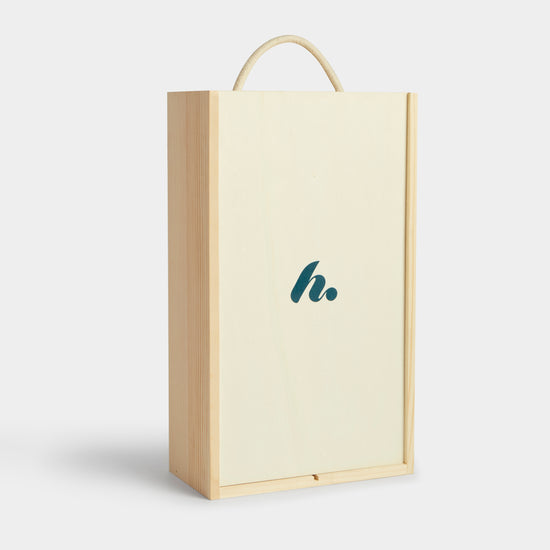 Image of two bottle wooden gift box, part of luxury gift hampers from hampers.com UK