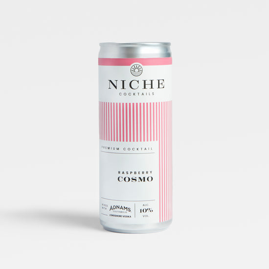 Image of 250ml Raspberry Cosmo Cocktail Can by Niche Cocktails, part of luxury gift hampers from hampers.com UK