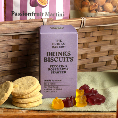 Close up of products in Luxury Cocktail and Treats Hamper, a luxury gift hamper from hampers.com UK