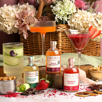 Close up of products in Luxury Cocktail and Treats Hamper, a luxury gift hamper from hampers.com UK