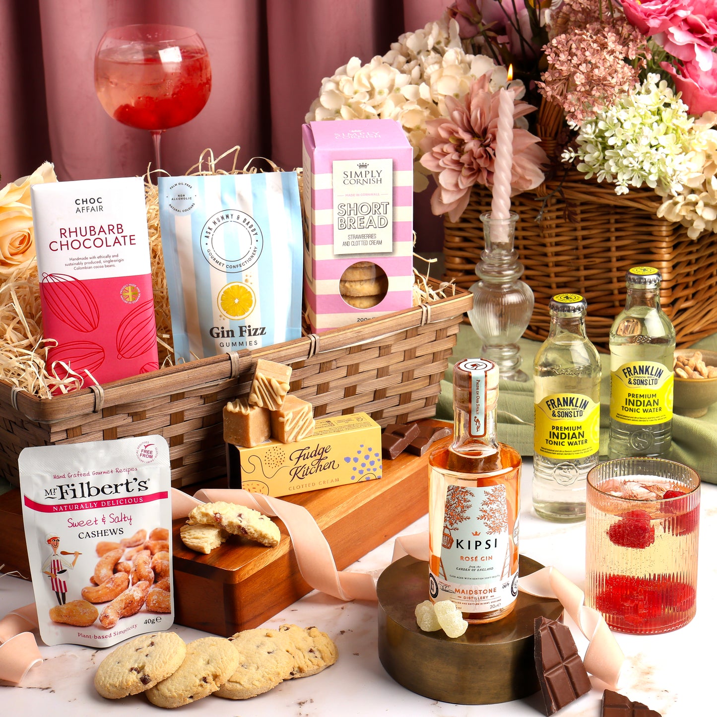 Main image of The Pink Gin Gift Hamper, a luxury gift hamper from hampers.com UK