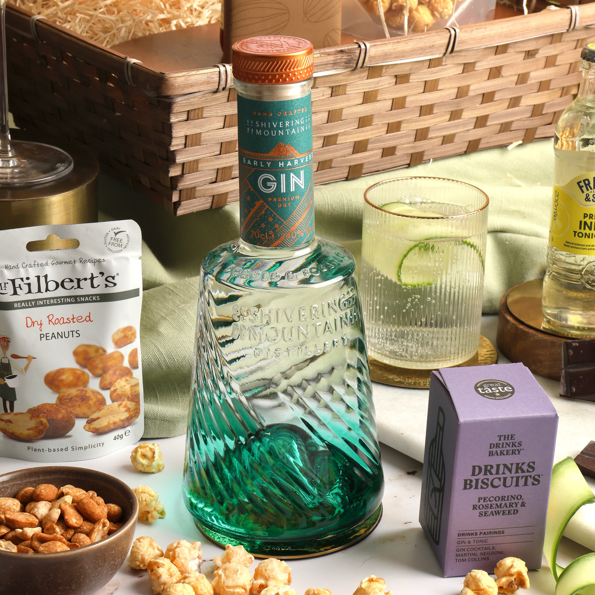 Close up of products in The Luxury Gin Hamper, a luxury gift hamper from hampers.com UK