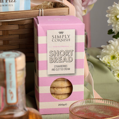 Close up of products in The Pink Gin Gift Hamper, a luxury gift hamper from hampers.com UK