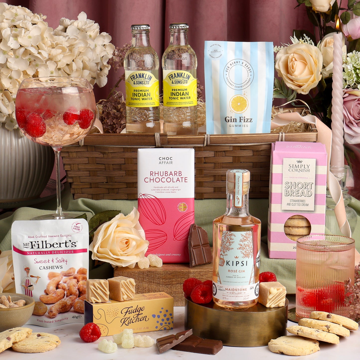 Main image of The Pink Gin Gift Hamper, a luxury gift hamper from hampers.com UK