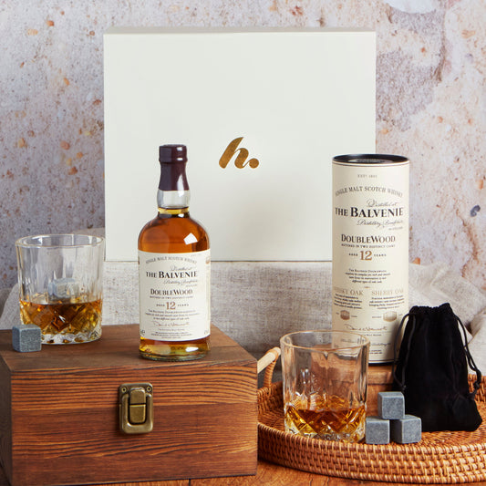 Main image of Whisky, Glasses & Whisky Stones Gift, a luxury gift hamper from hampers.com UK