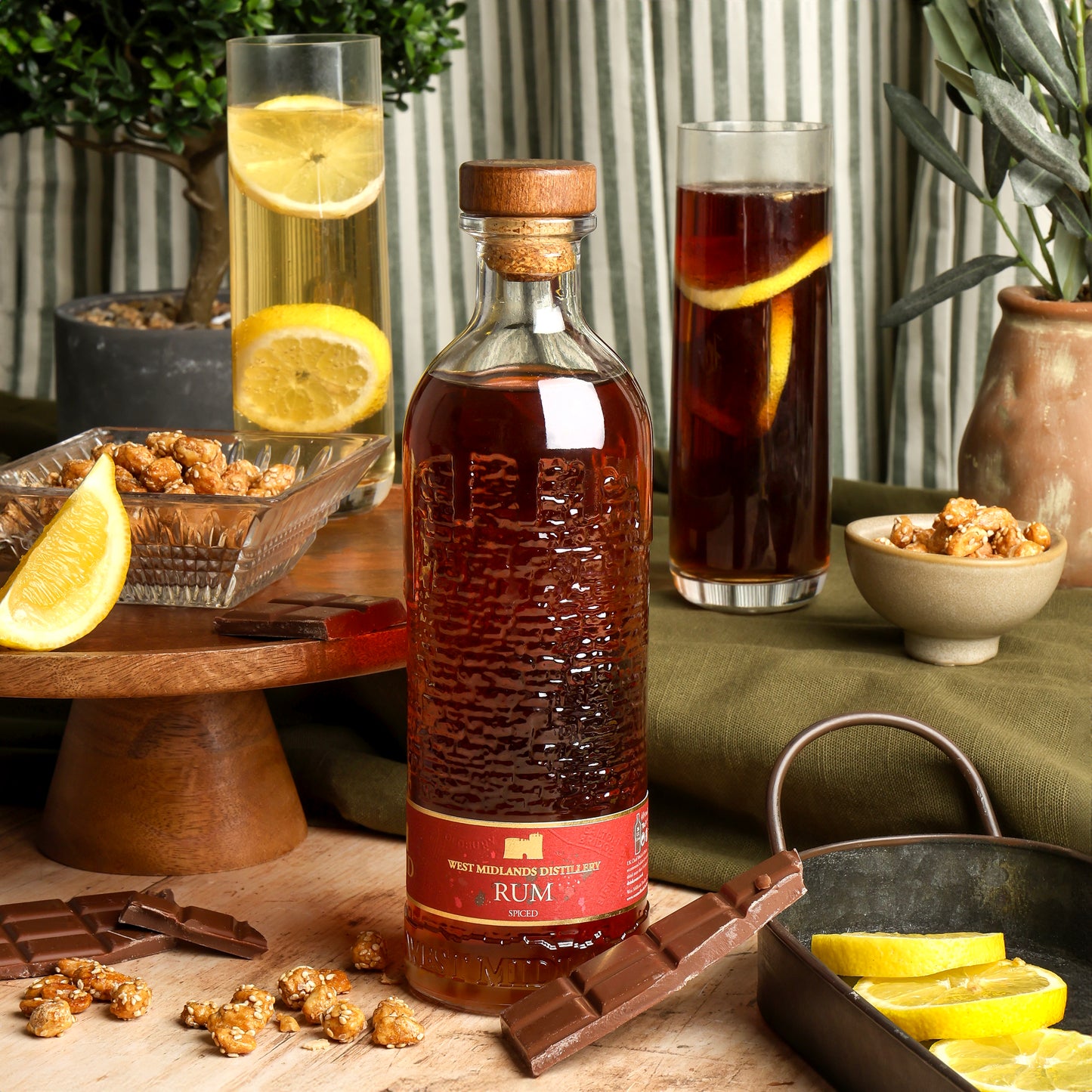 Close up of products in Spiced Rum & Chocolate Hamper, a luxury gift hamper from hampers.com UK