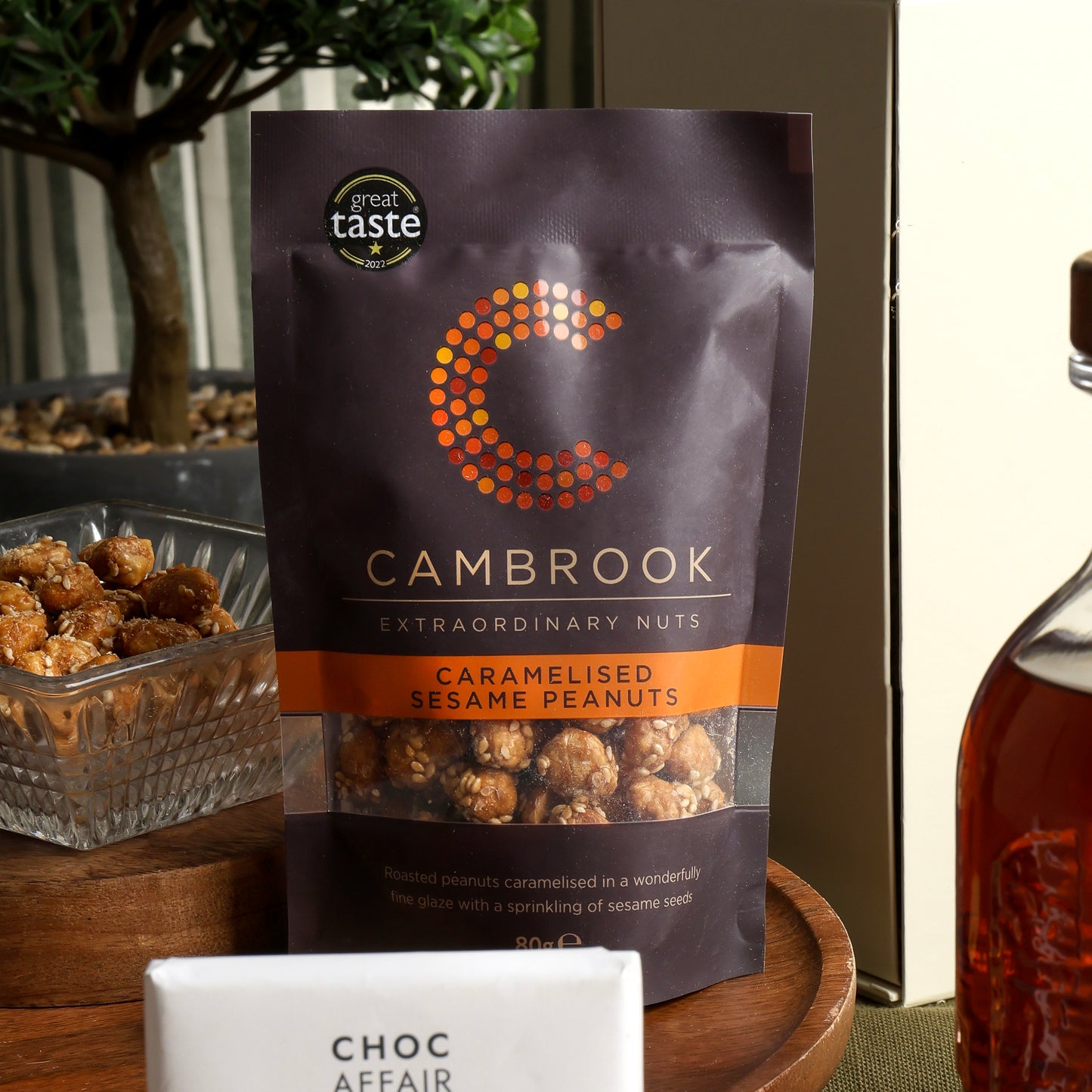 Close up of products in Spiced Rum & Chocolate Hamper, a luxury gift hamper from hampers.com UK