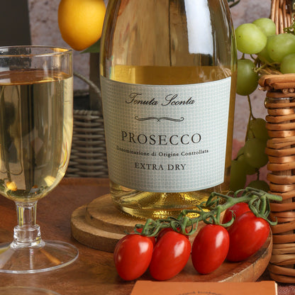 Close up of products in Prosecco Picnic Hamper, a luxury gift hamper from hampers.com UK