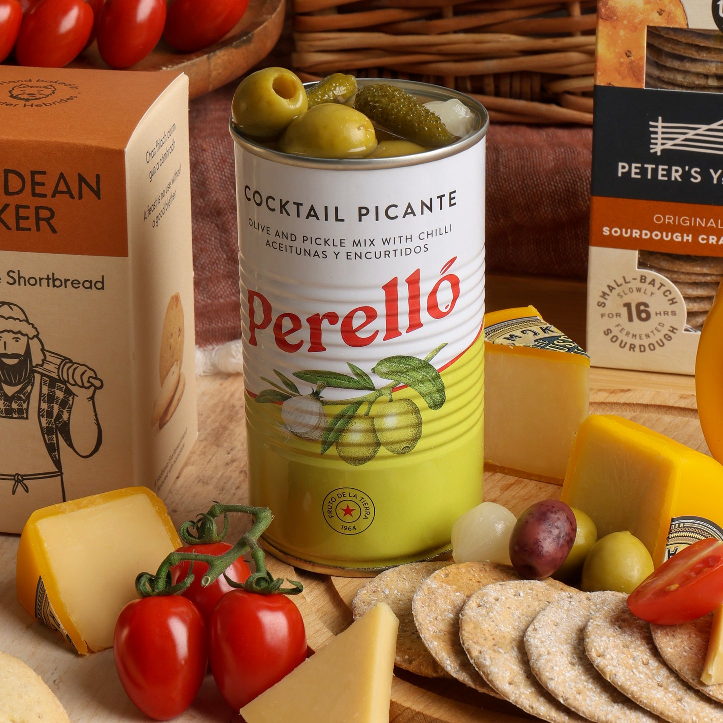 Close up of products in Prosecco Picnic Hamper, a luxury gift hamper from hampers.com UK