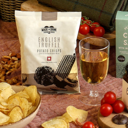 Close up of products in The Perfect Pairing Champagne Picnic Hamper, a luxury gift hamper from hampers.com UK