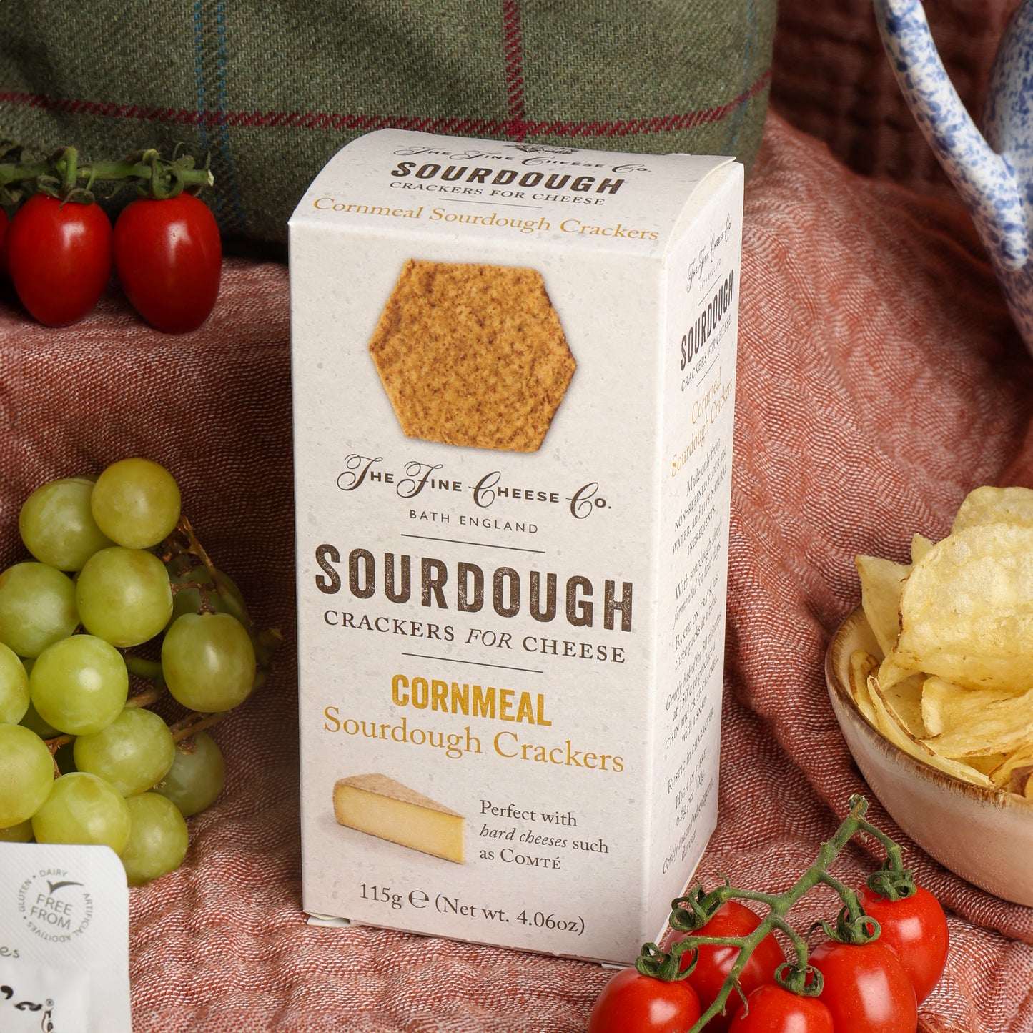 Close up of products in The Ploughmans Picnic Hamper, a luxury gift hamper from hampers.com UK