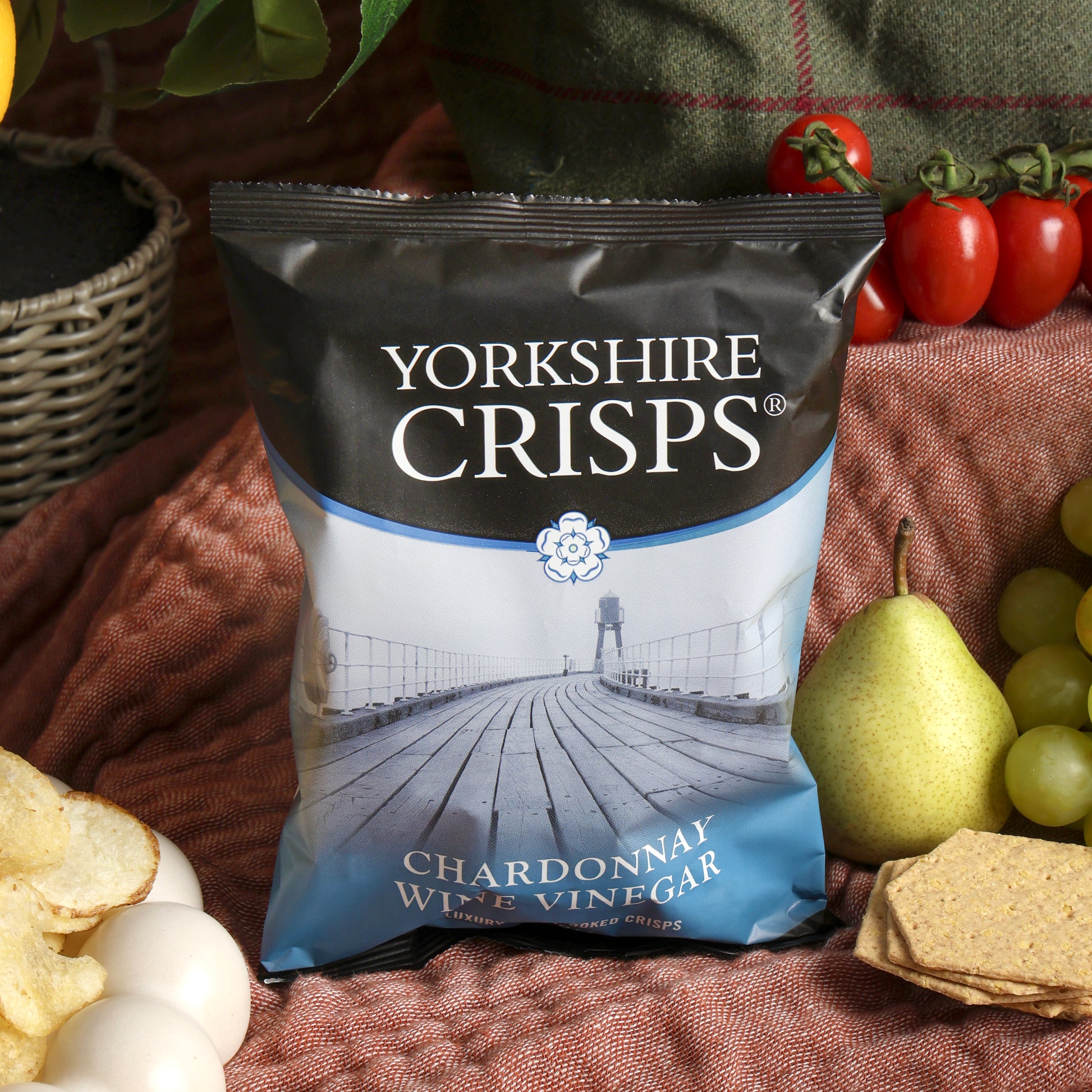 Close up of products in The Ploughmans Picnic Hamper, a luxury gift hamper from hampers.com UK