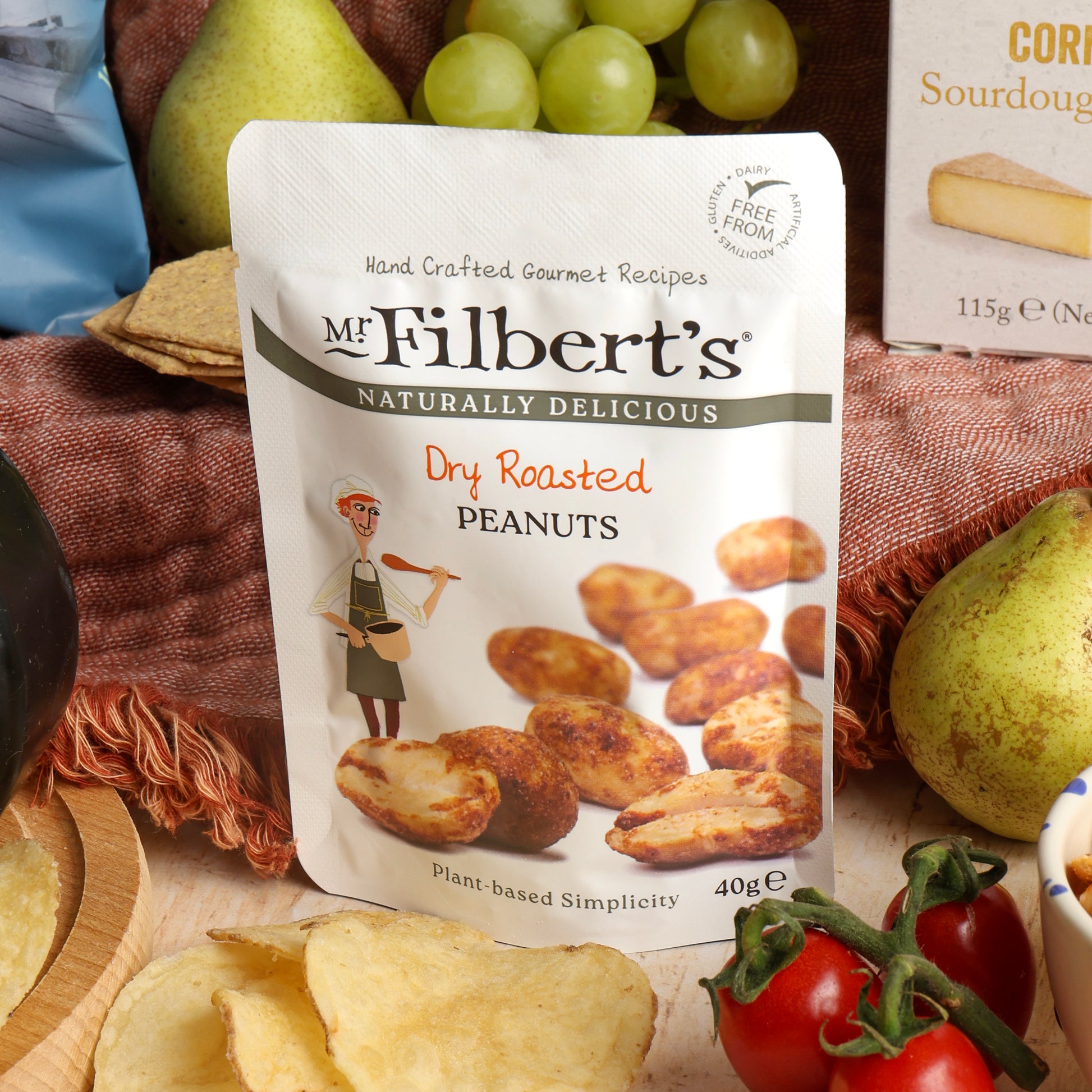 Close up of products in The Ploughmans Picnic Hamper, a luxury gift hamper from hampers.com UK