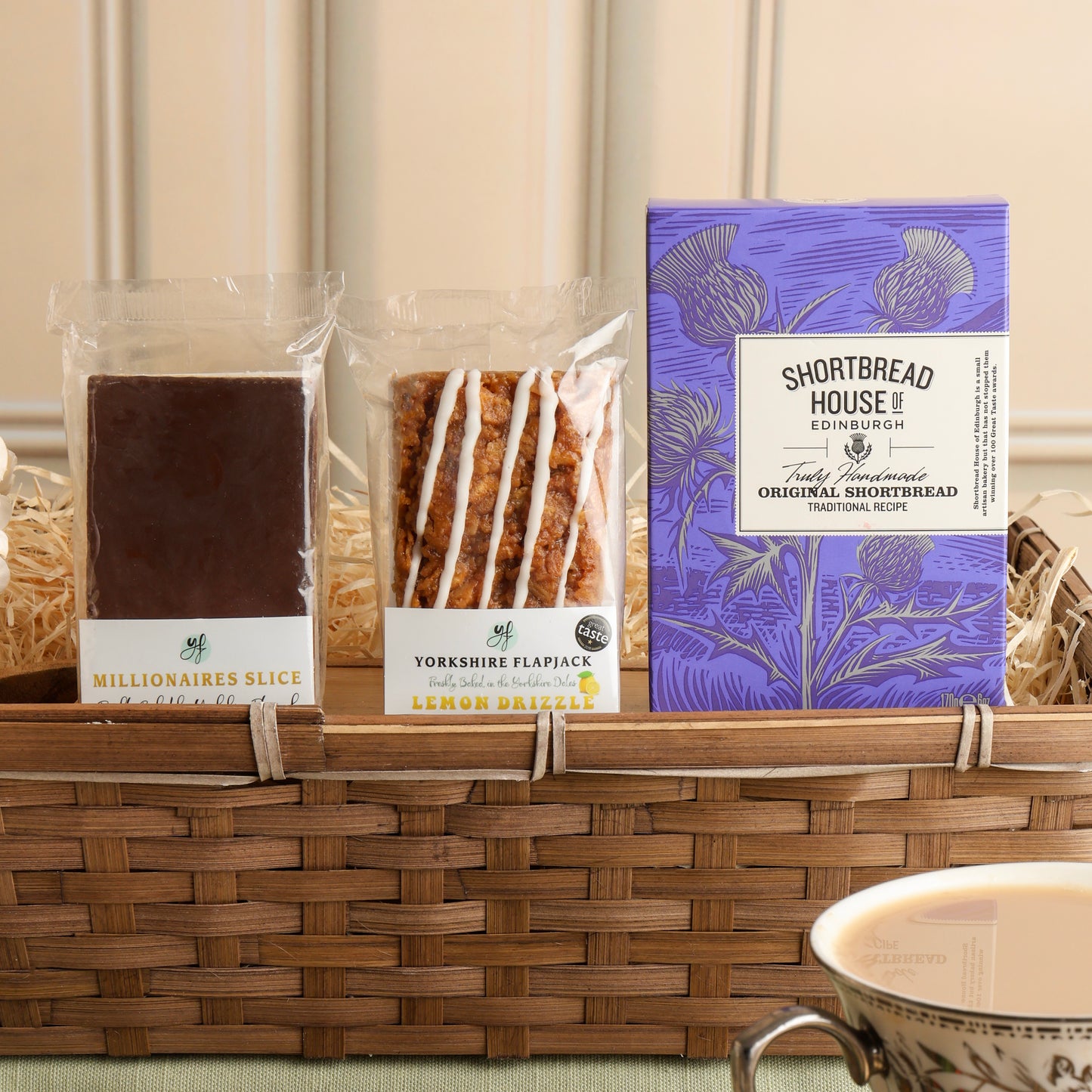 Close up of products in Luxury Cream Tea Gift Hamper, a luxury gift hamper from hampers.com UK