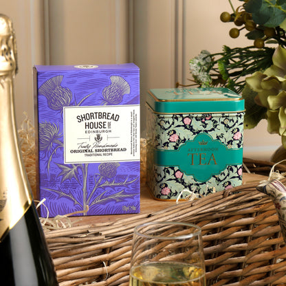 Close up of products in the Luxury Champagne Afternoon Tea Hamper, a luxury gift hamper from hampers.com UK