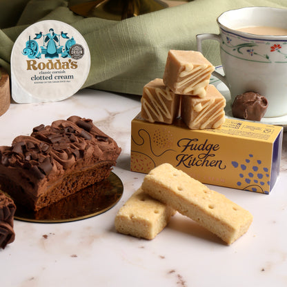 Close up of products in the Luxury Champagne Afternoon Tea Hamper, a luxury gift hamper from hampers.com UK