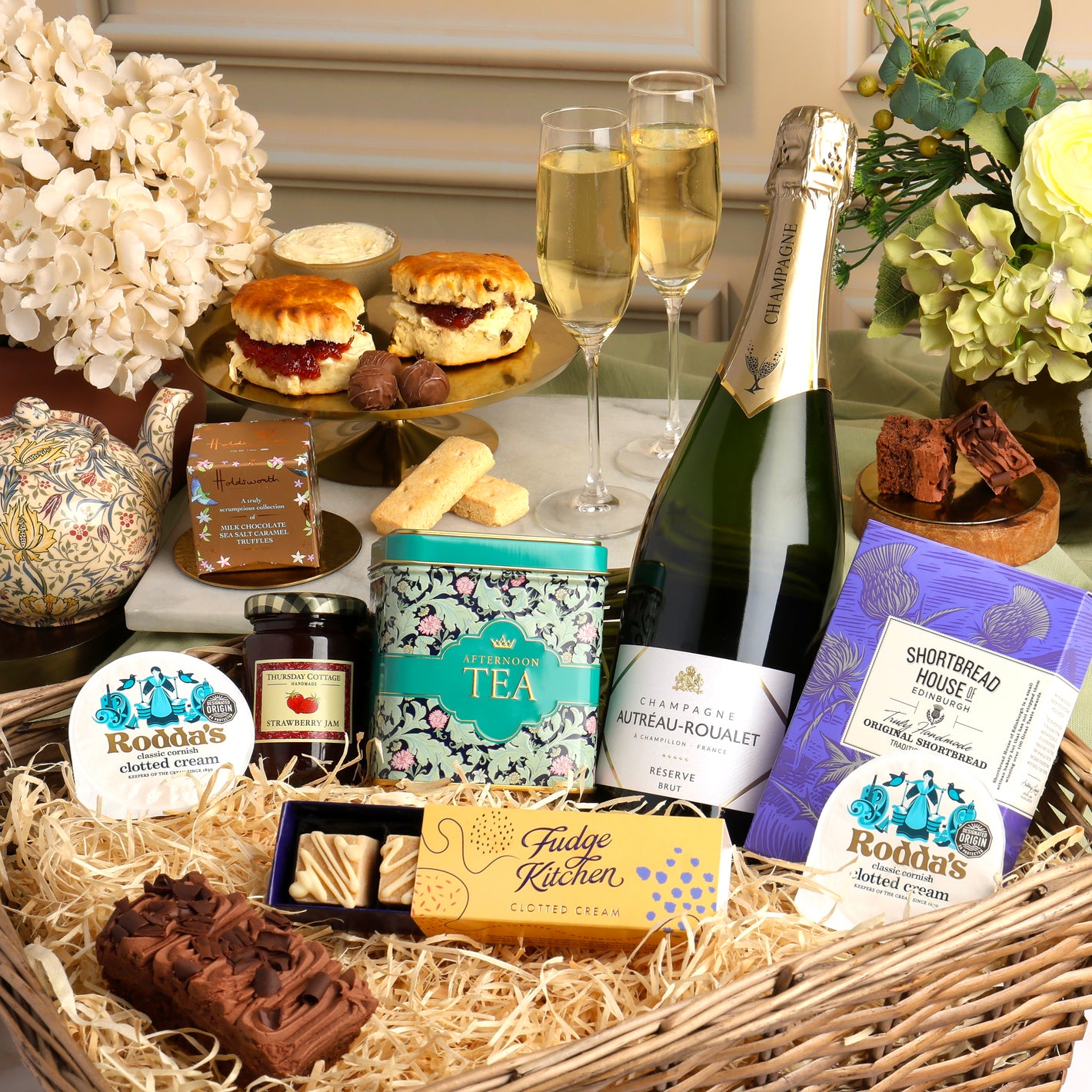 Main image of Luxury Champagne Afternoon Tea Hamper, a luxury gift hamper from hampers.com UK