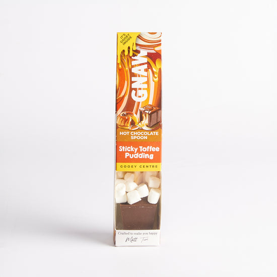 Image of 40g Sticky Toffee Pudding Hot Chocolate Spoon by Gnaw, part of luxury gift hampers from hampers.com UK