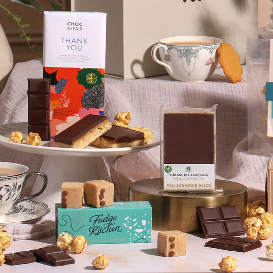 Close-up of the Thank You salted caramel milk chocolate bar by Choc Affair.