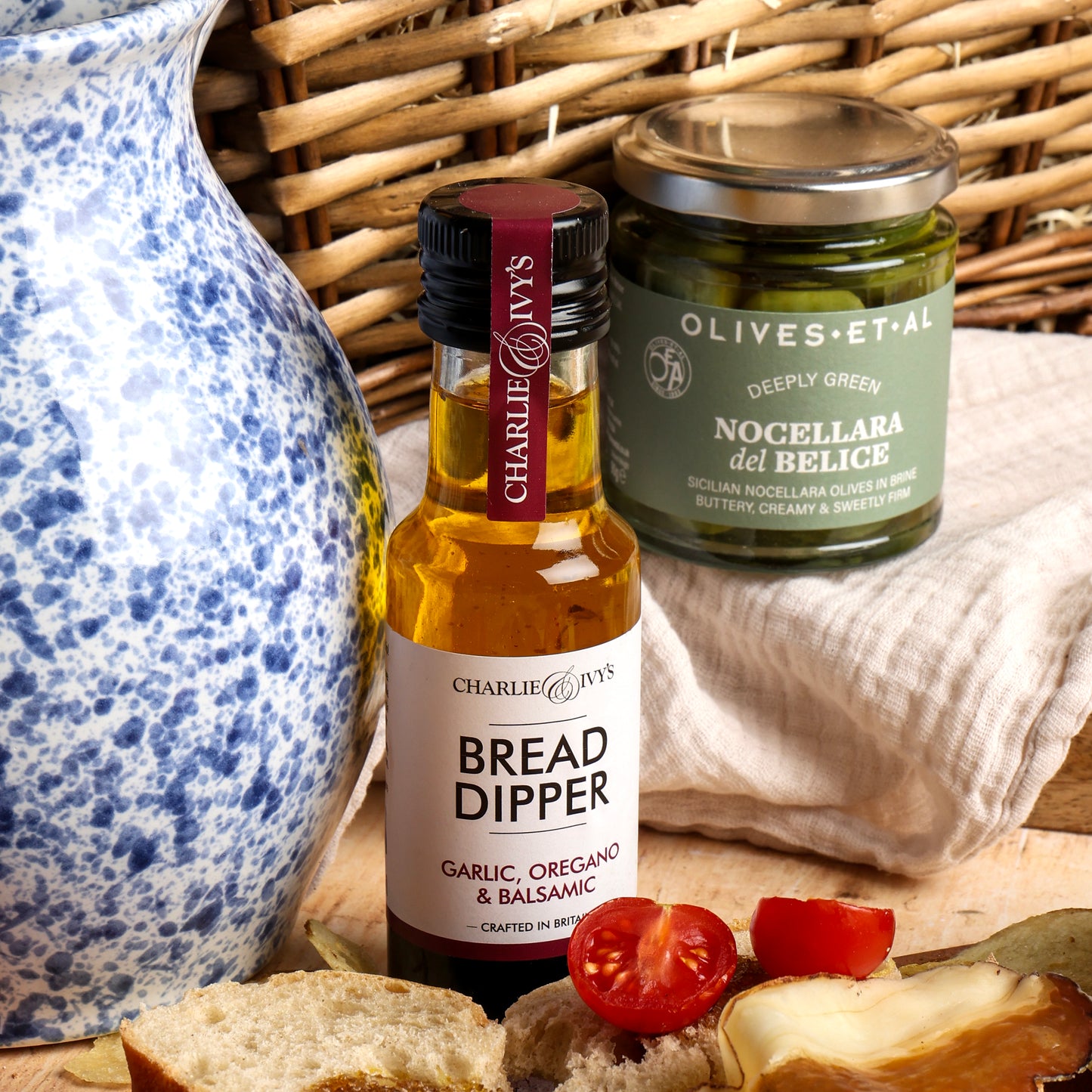 Close up of products in Sparkling Wine & Charcuterie Hamper, a luxury gift hamper from hampers.com UK