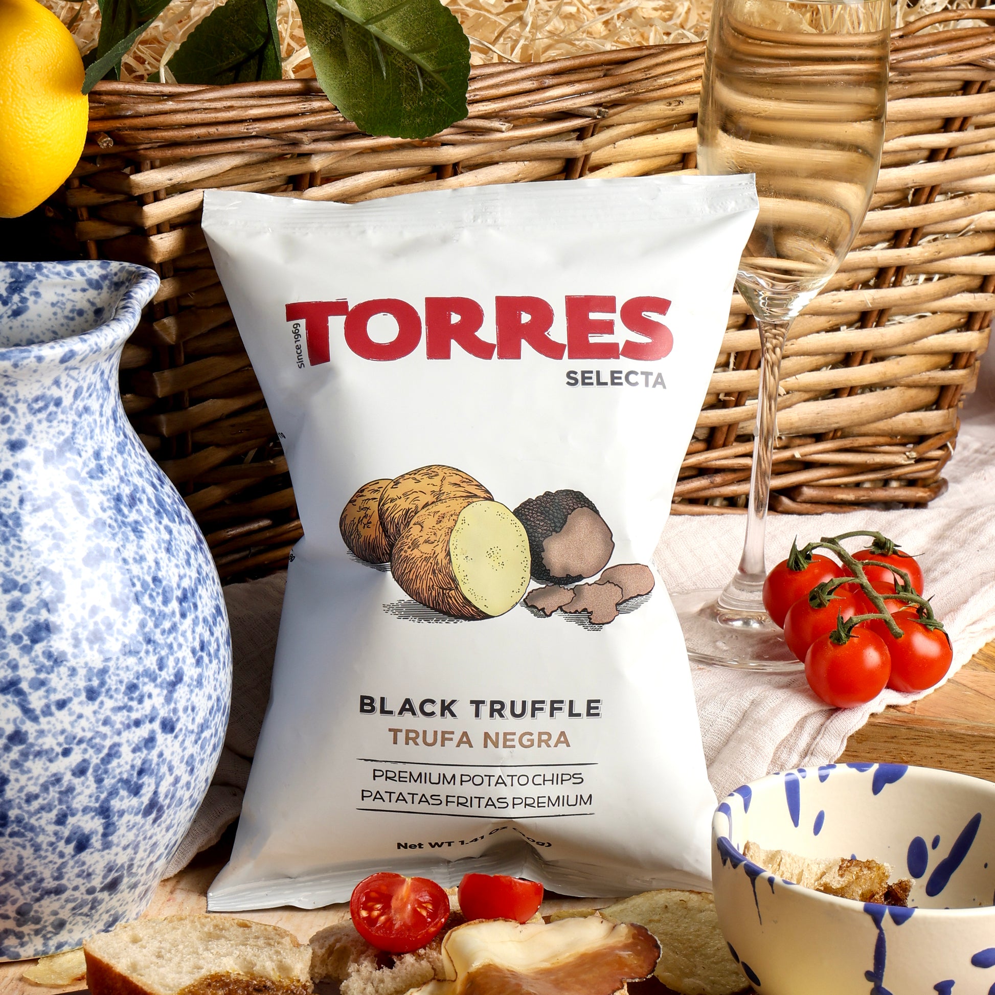 Close up of products in Sparkling Wine & Charcuterie Hamper, a luxury gift hamper from hampers.com UK