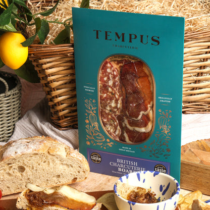 Close up of products in Sparkling Wine & Charcuterie Hamper, a luxury gift hamper from hampers.com UK