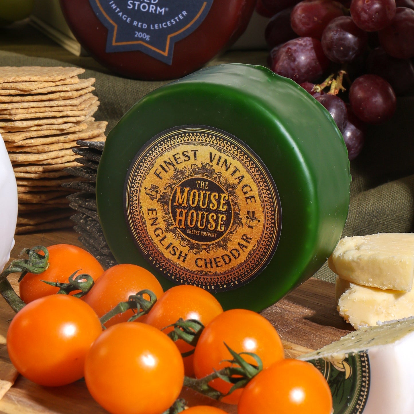 Close up of products in The Cheese Lover's Hamper, a luxury gift hamper from hampers.com UK