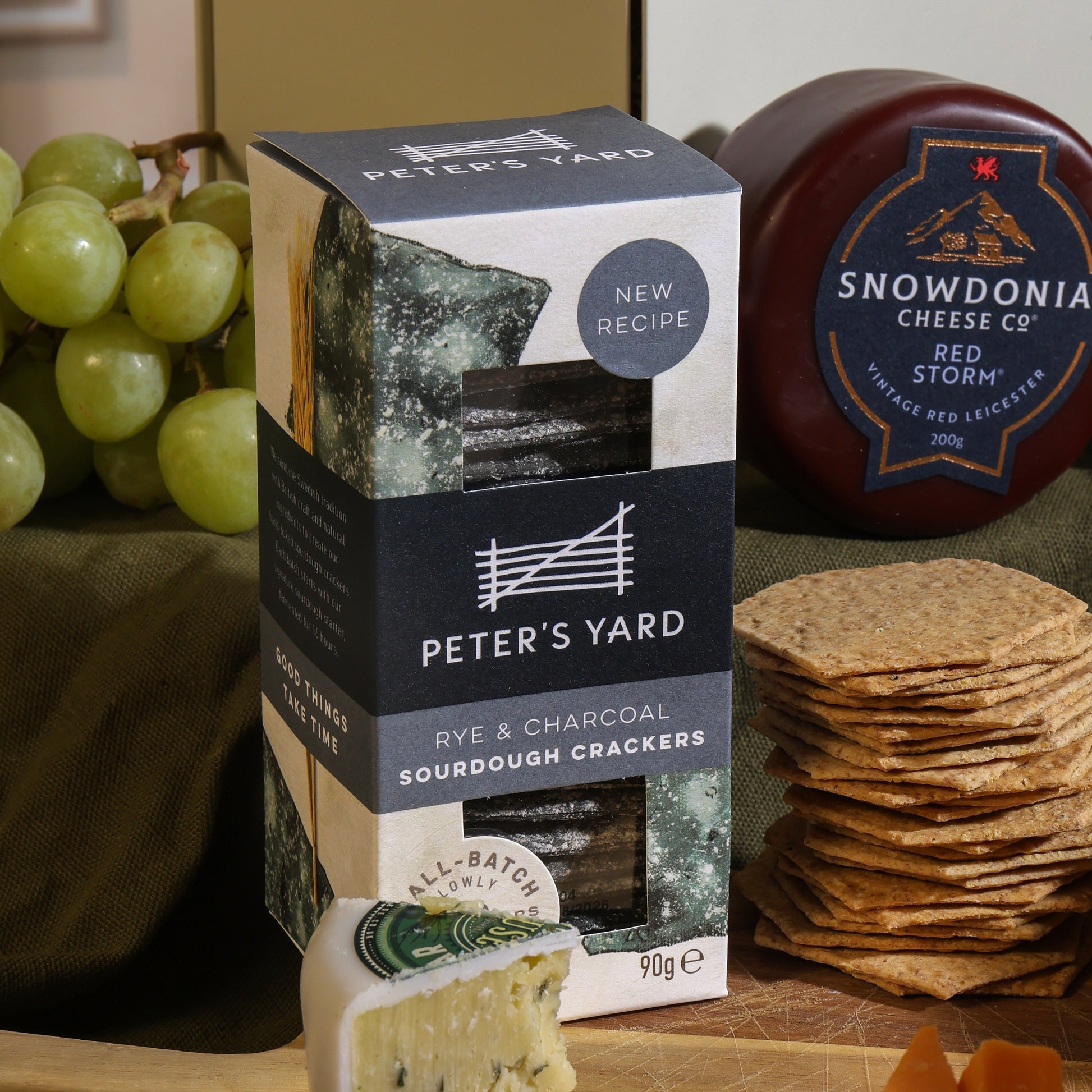 Close up of products in The Cheese Lover's Hamper, a luxury gift hamper from hampers.com UK